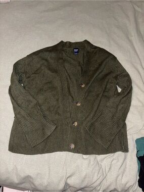GAP 100% Cotton Olive Green Knit Cardigan with Rib Detail